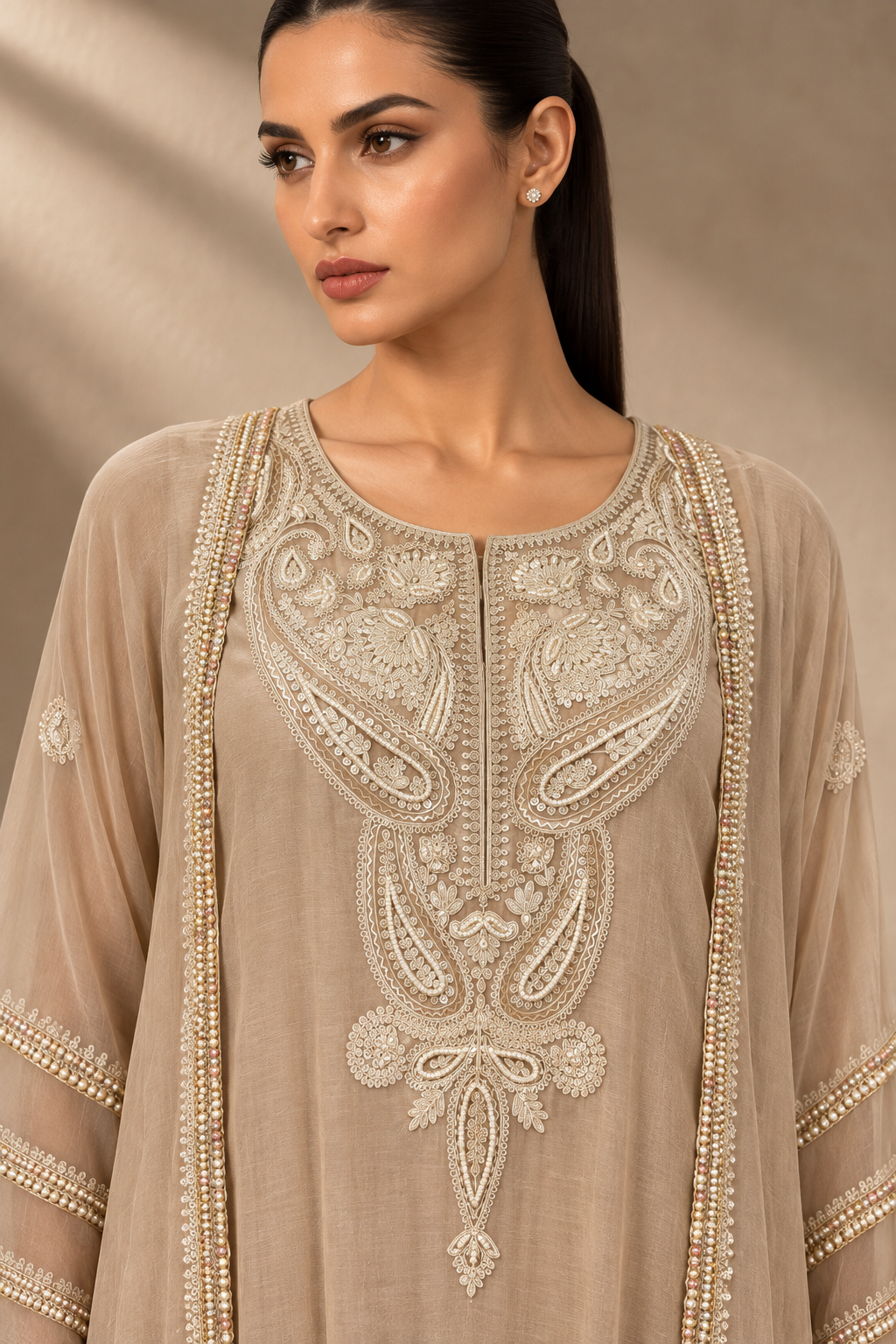 EMBROIDERED MUL CHANDERI KURTA SET WITH