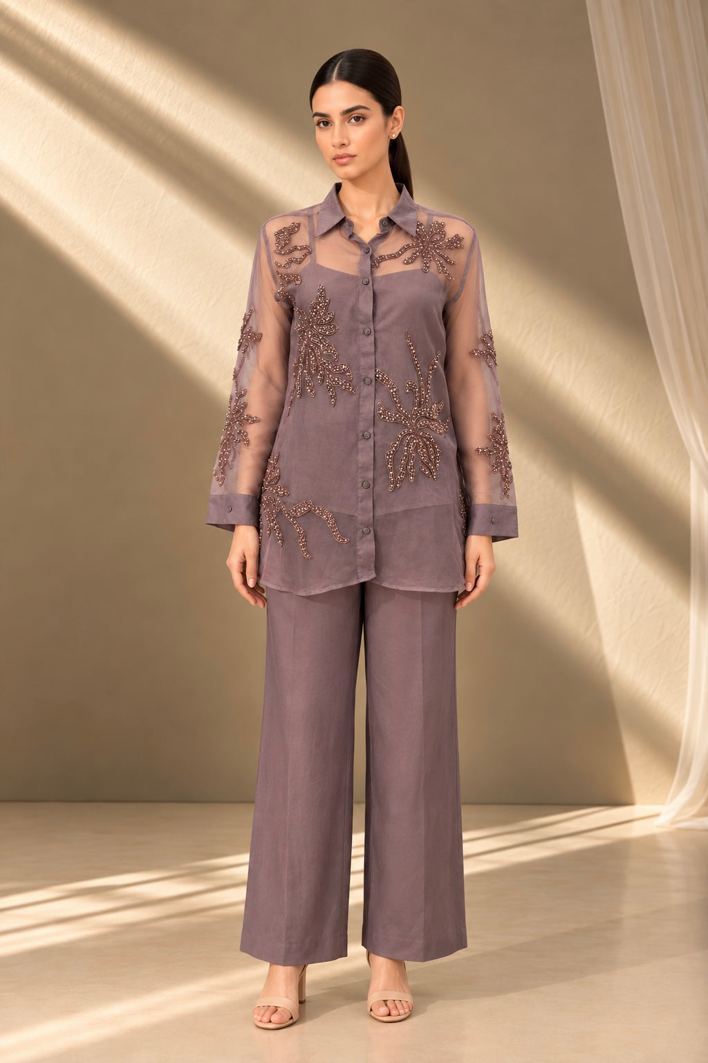 DUSTY MAUVE ORGANZA CO-ORD SET