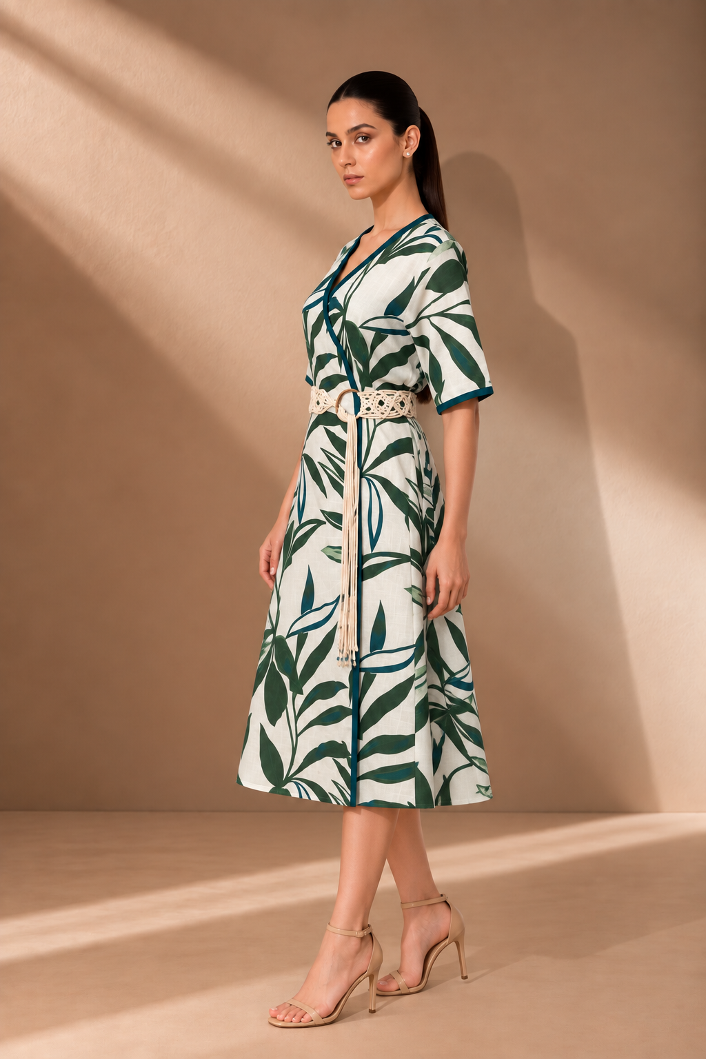IVORY PRINTED LINEN DRESS