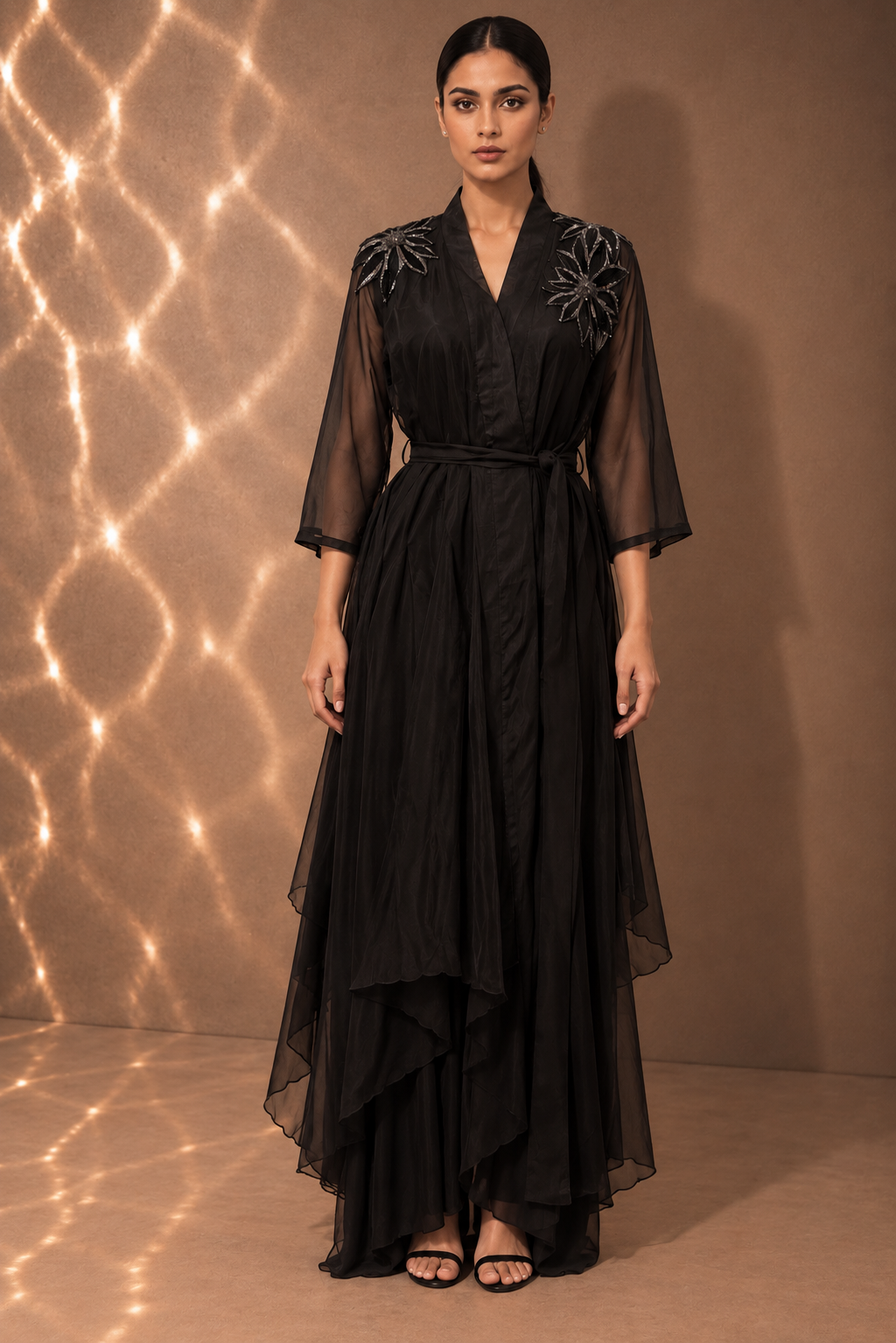 BLACK ORGANZA OVERLAY MAXI DRESS
