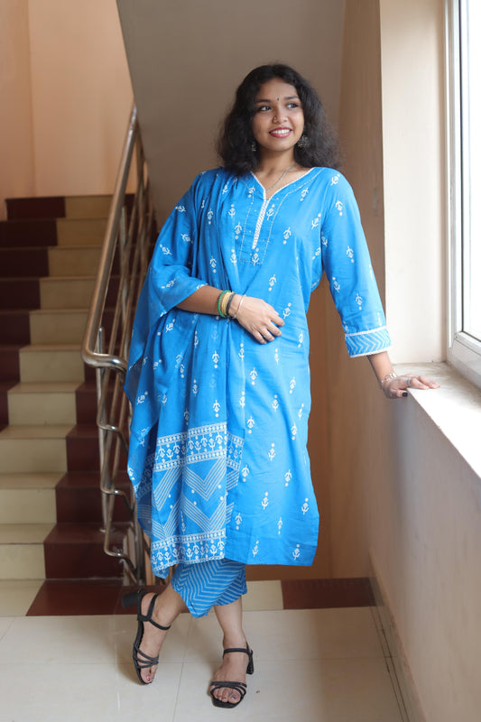 Blue Kurta Set with Dupatta