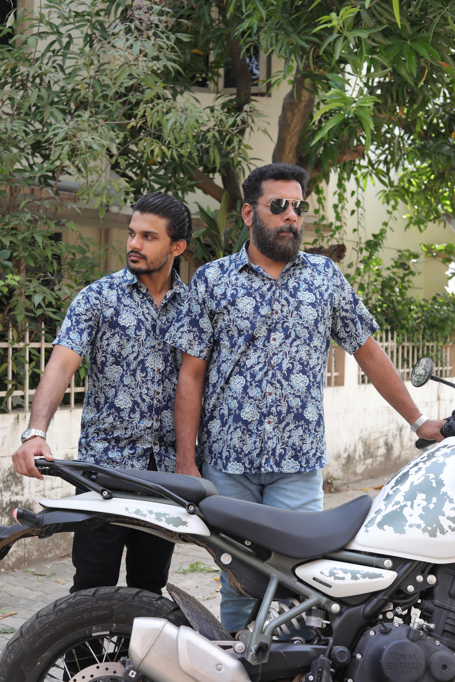 Blue and White Floral Printed Shirt