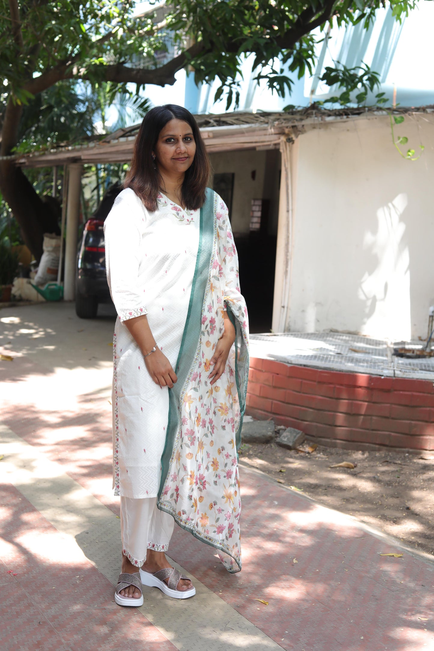 White with Pink Kurta Set