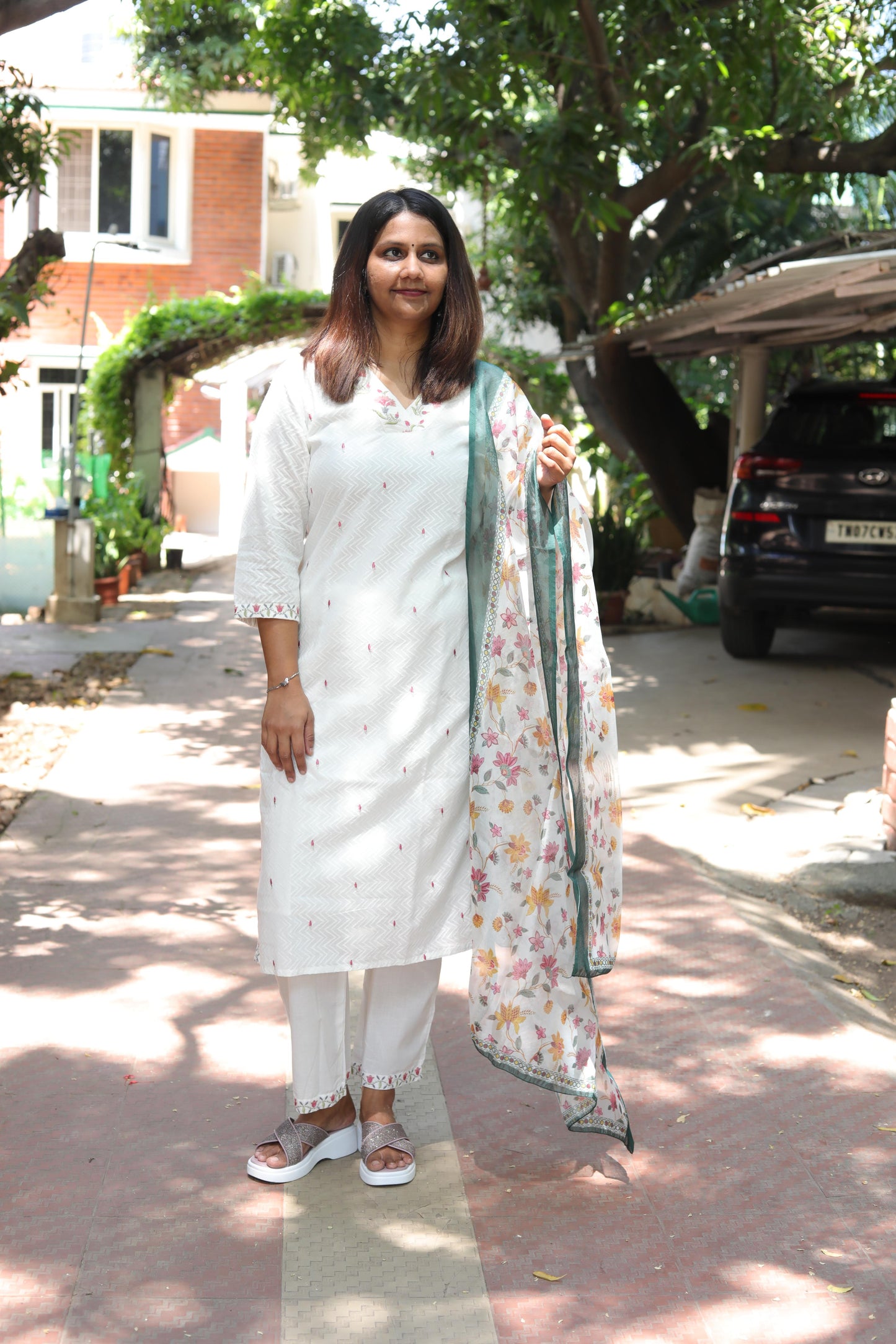 White with Pink Kurta Set