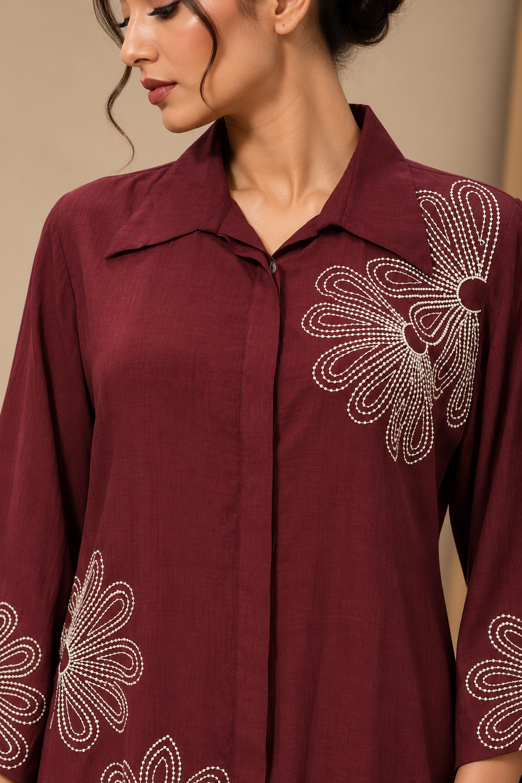BURGUNDY FLORAL EMBROIDERED SHIRT