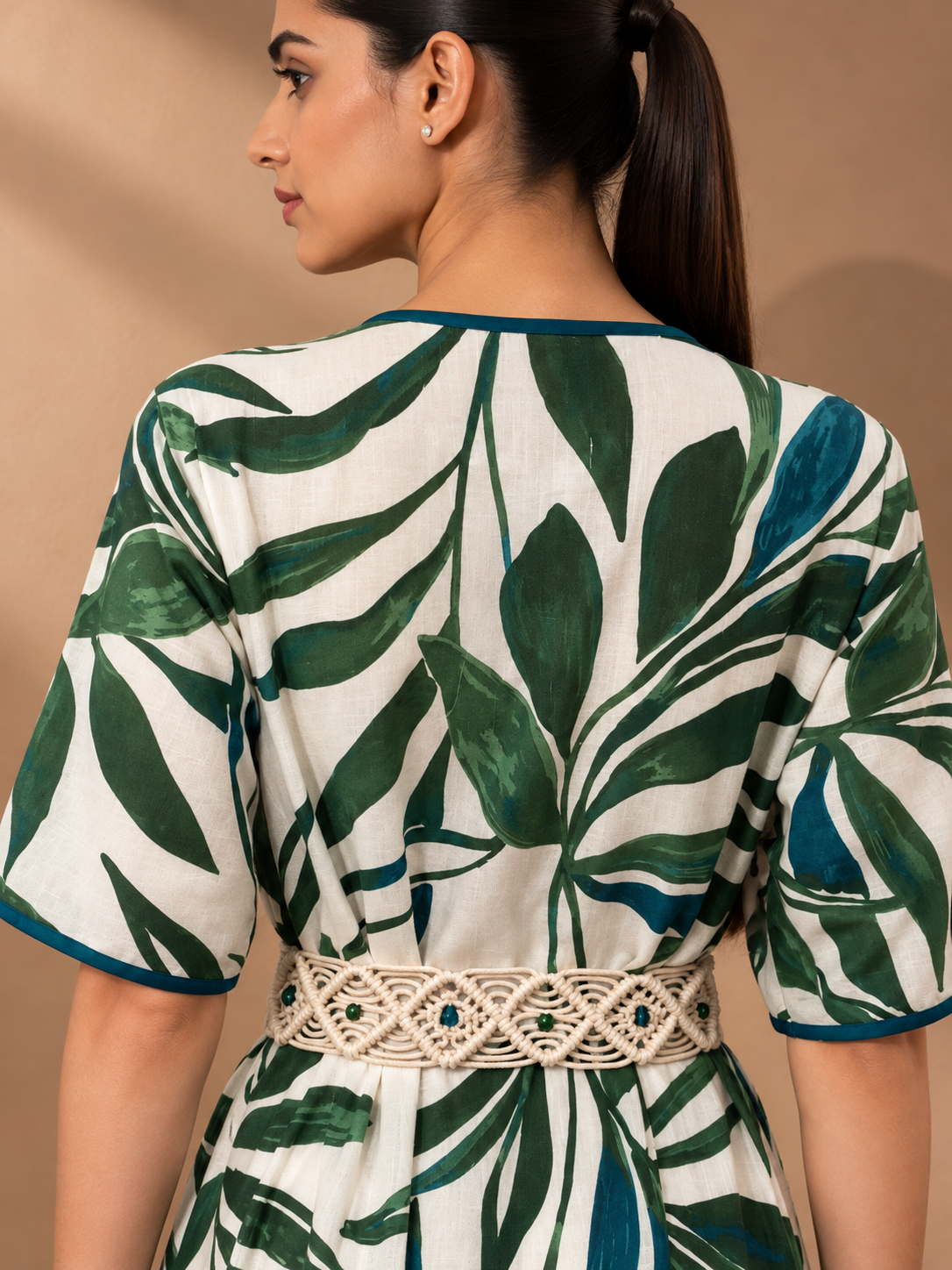 IVORY PRINTED LINEN DRESS