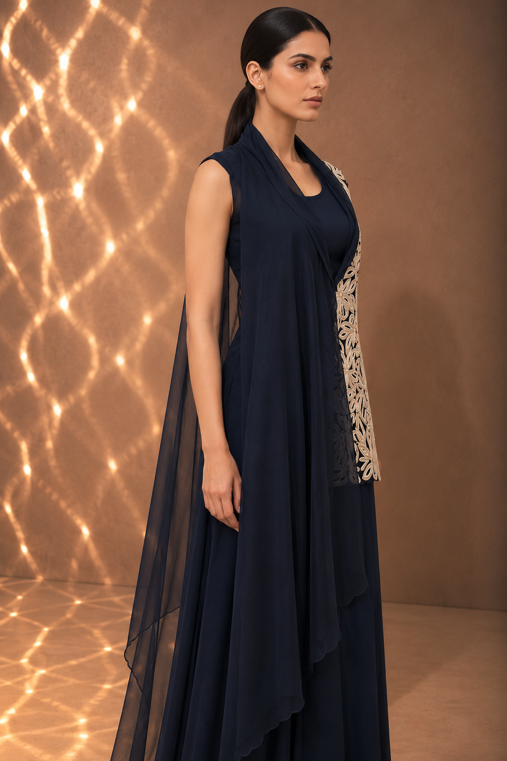NAVY BLUE EMBROIDERED JACKET SET