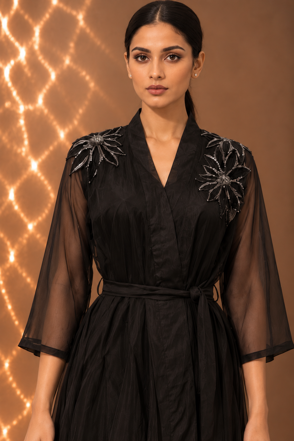 BLACK ORGANZA OVERLAY MAXI DRESS