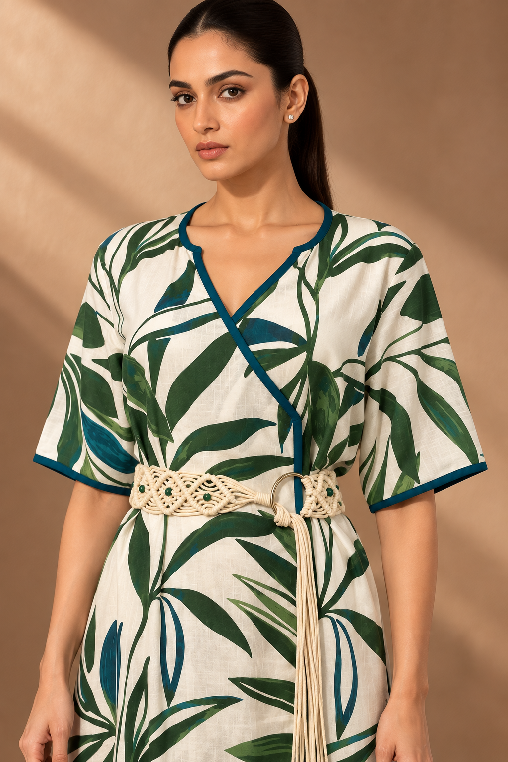 IVORY PRINTED LINEN DRESS
