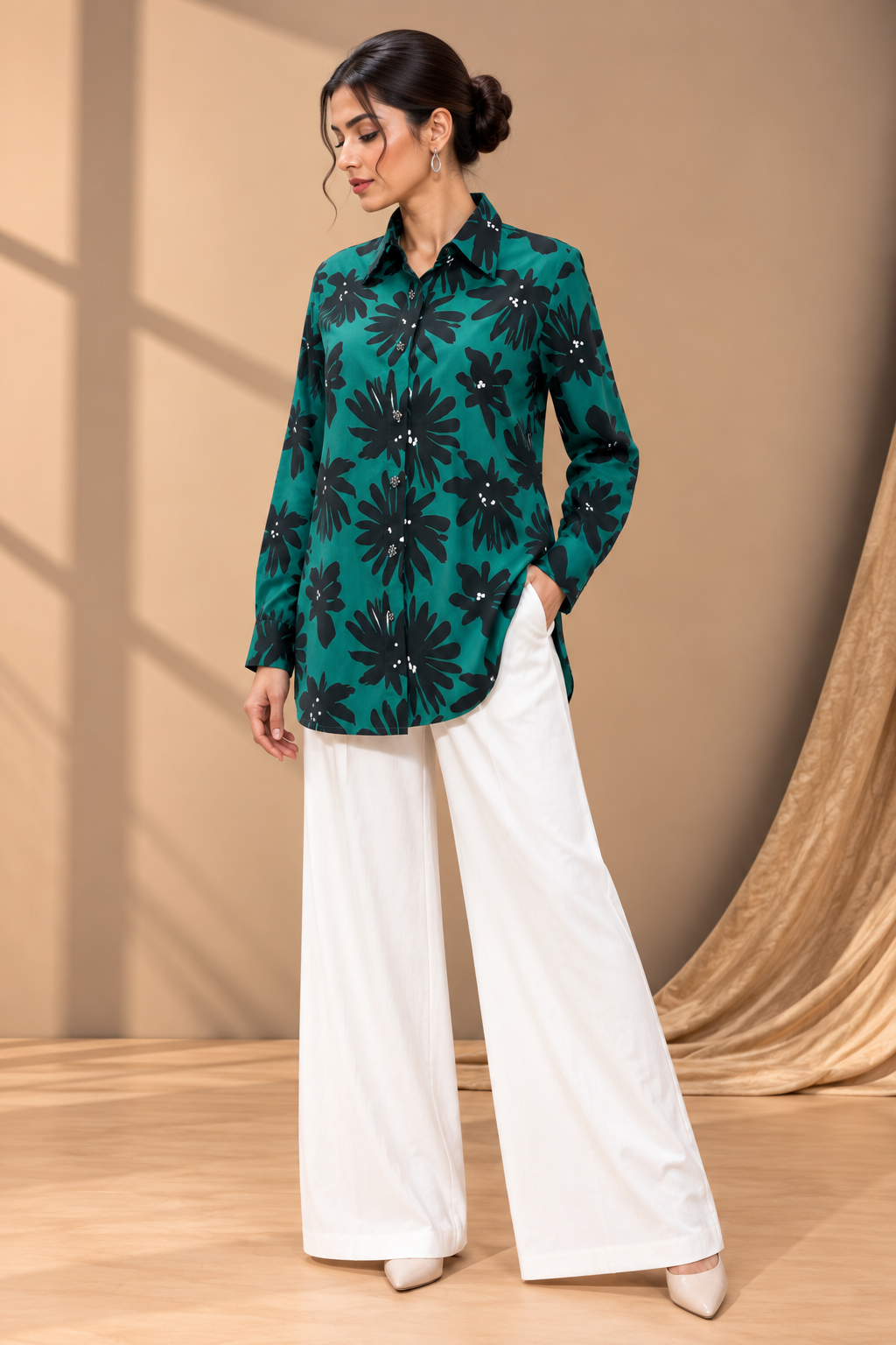 GREEN FLORAL PRINTED SHIRT
