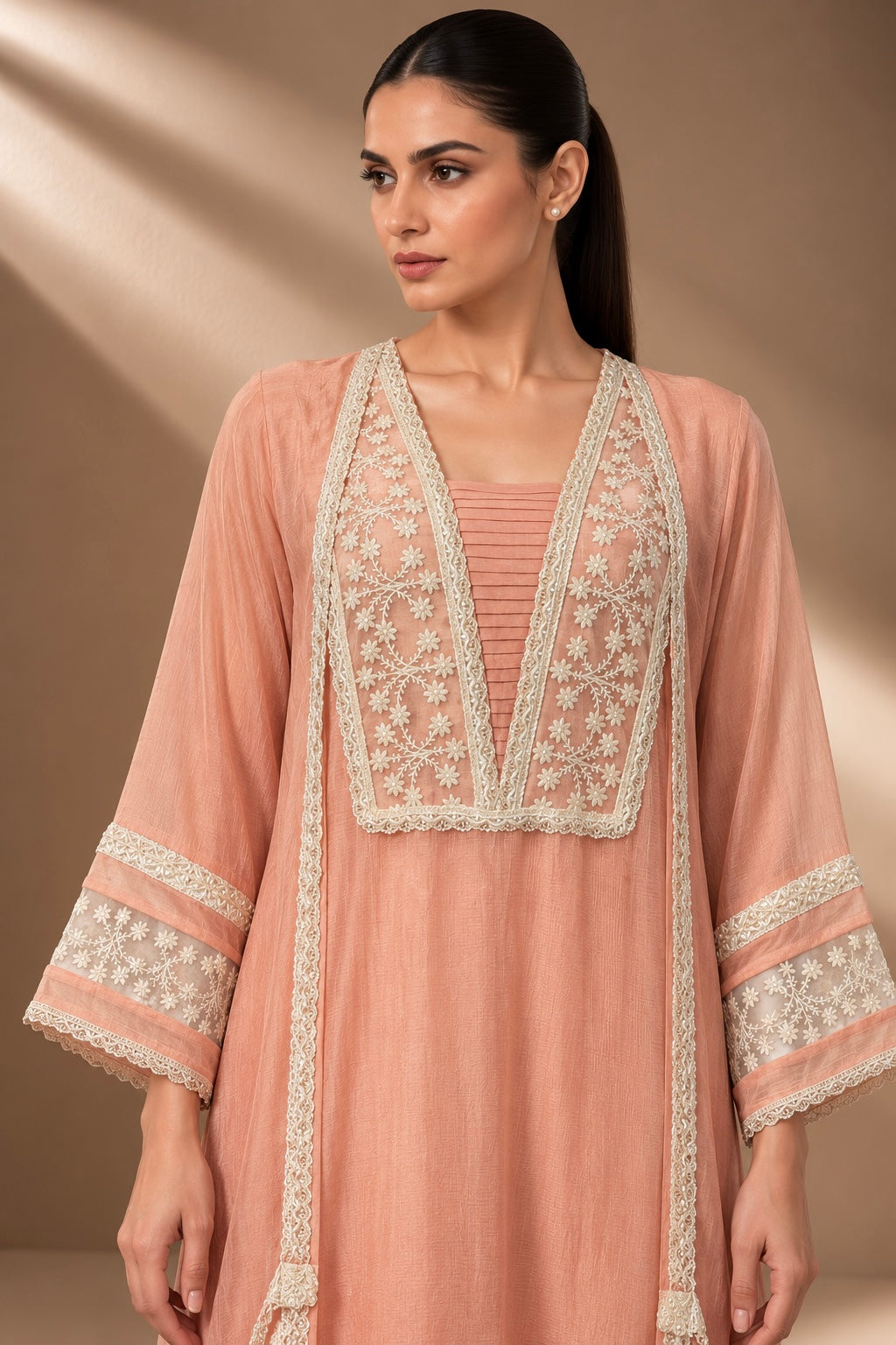 PEACH CHANDERI KURTA SET