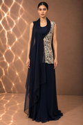 NAVY BLUE EMBROIDERED JACKET SET