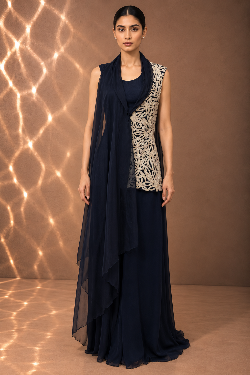 NAVY BLUE EMBROIDERED JACKET SET