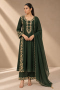 RIPE GREEN EMBROIDERED CHANDERI KURTA SET