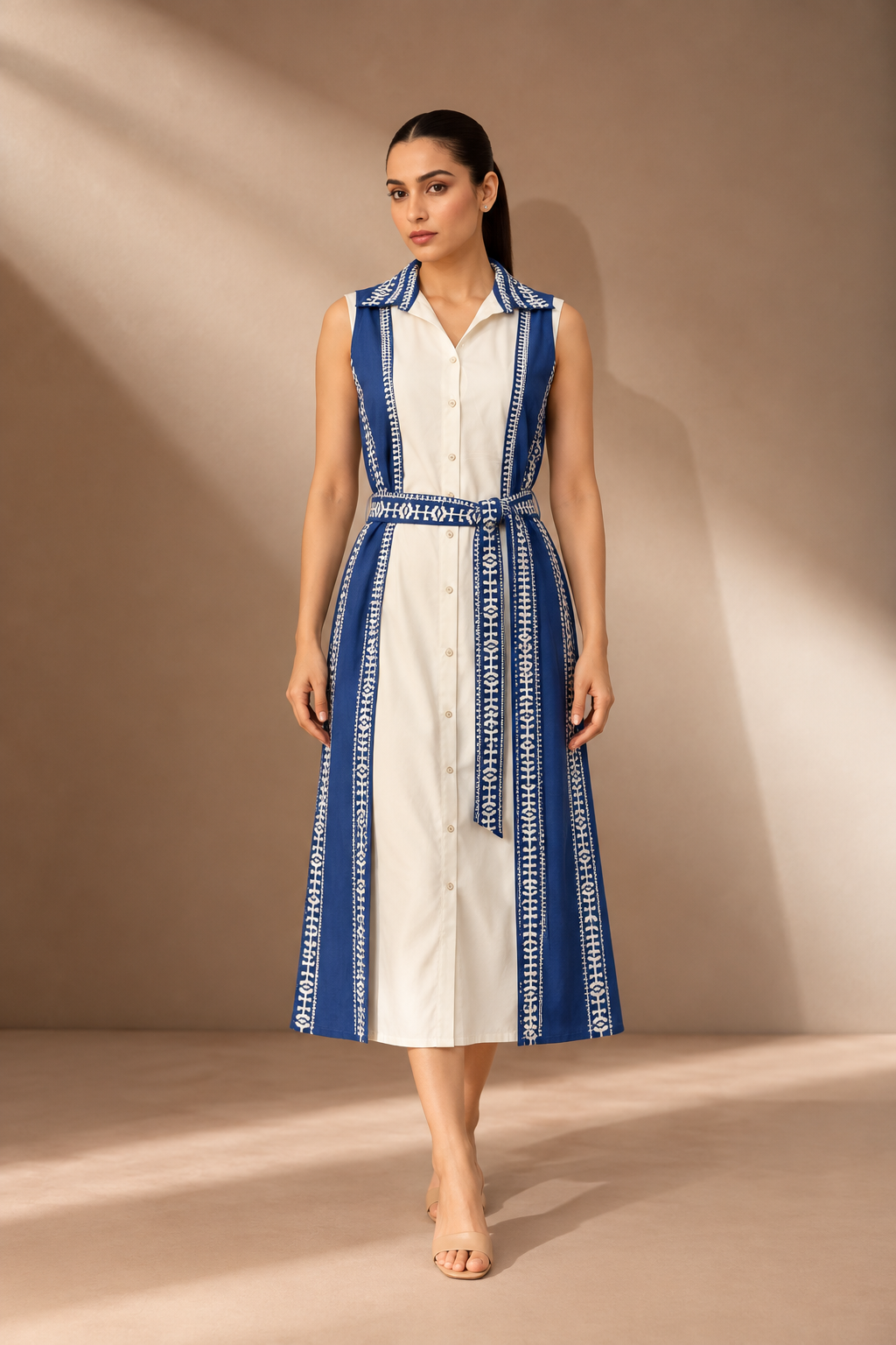 ROYAL BLUE & WHITE THREADWORK COTTON DRESS