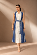 ROYAL BLUE & WHITE THREADWORK COTTON DRESS