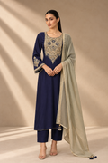 NAVY BLUE EMBROIDERED KURTA SET