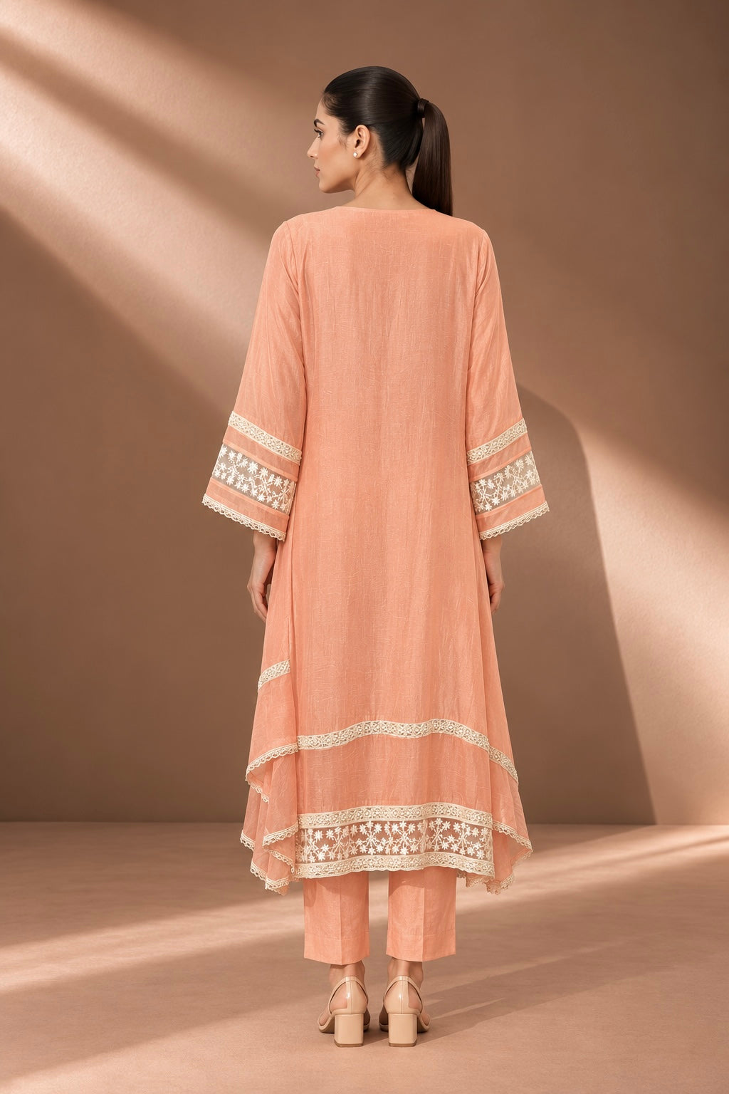 PEACH CHANDERI KURTA SET