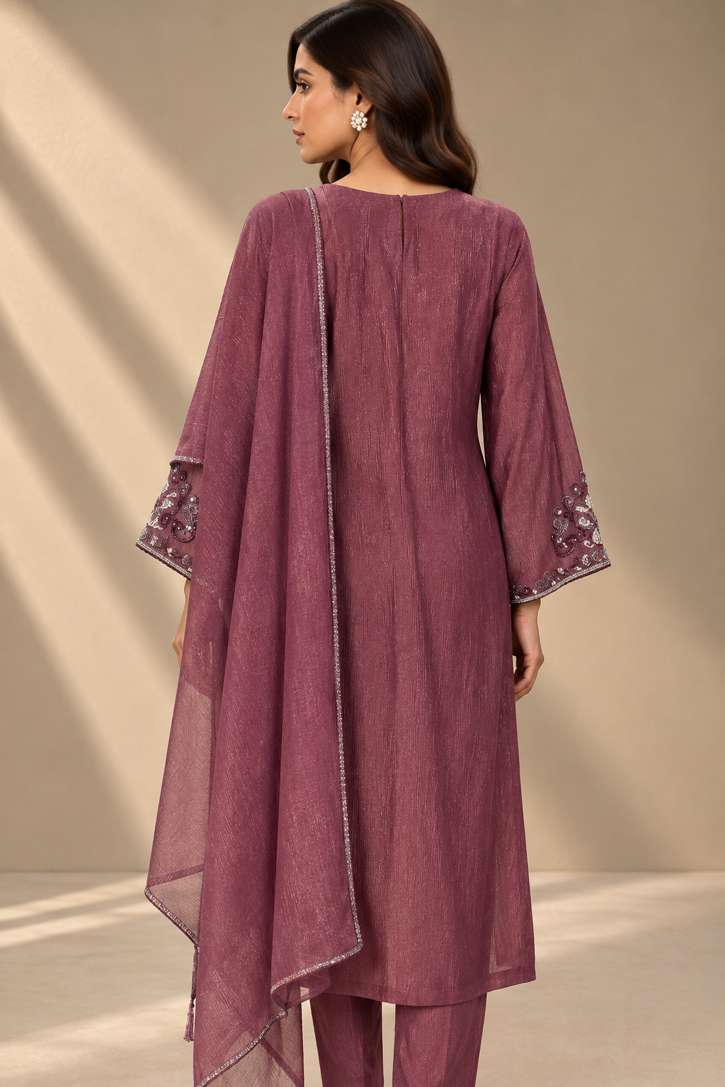 DUSTY MAUVE EMBROIDERED KURTA SET