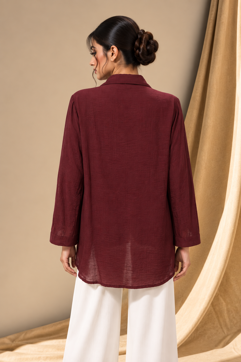 BURGUNDY FLORAL EMBROIDERED SHIRT
