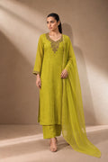 LIME TEXTURED EMBROIDERED KURTA SET